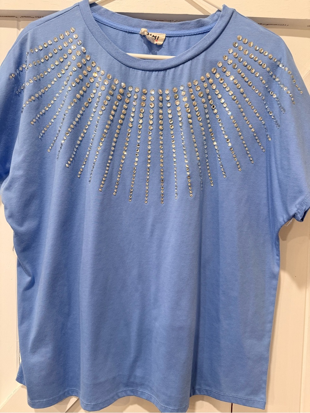 BiBi Light Blue Short-Sleeve Top with Silver Studs